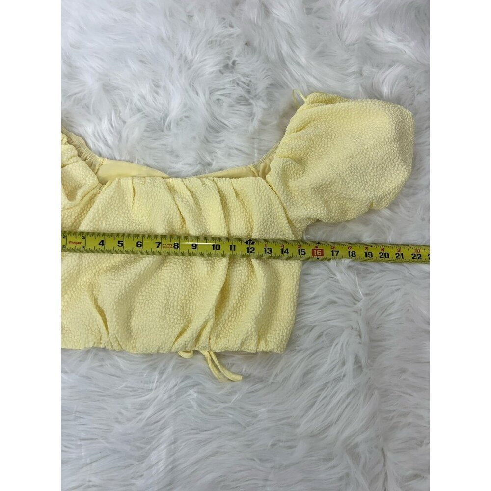 Vici Womens Butter Yellow Cut Out Tie Back Bubble Crop Top Bohemian NWOT Large - Picture 6 of 12